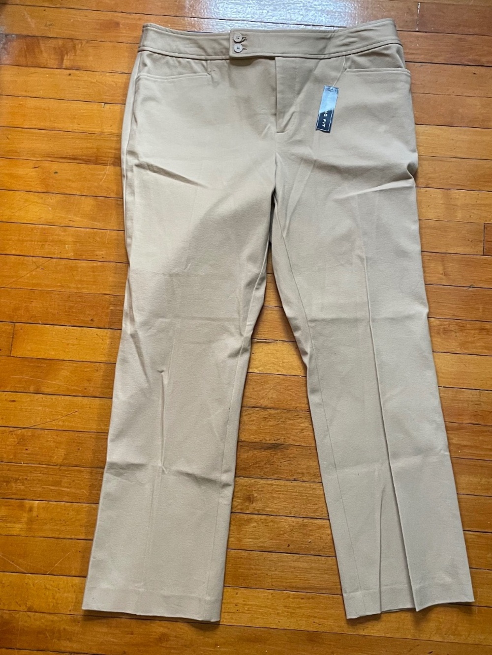 NWT New Chaps Womens Khaki Mid-Rise Pants Sz 14 SLIMMING Work Straight Short